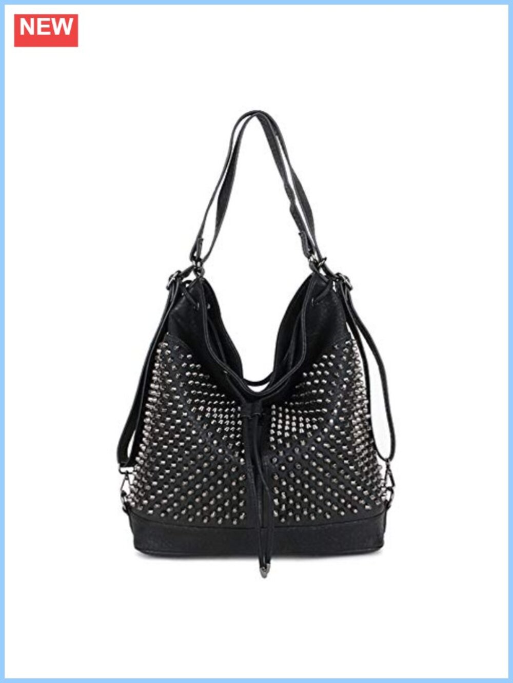 Oversize Studded Vegan Leather Bucket Bag Multifunction Backpack Crossbody